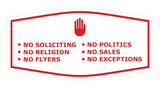 Fancy No Soliciting No Politics No Religion No Sales No Flyers No Exceptions Wall or Door Sign